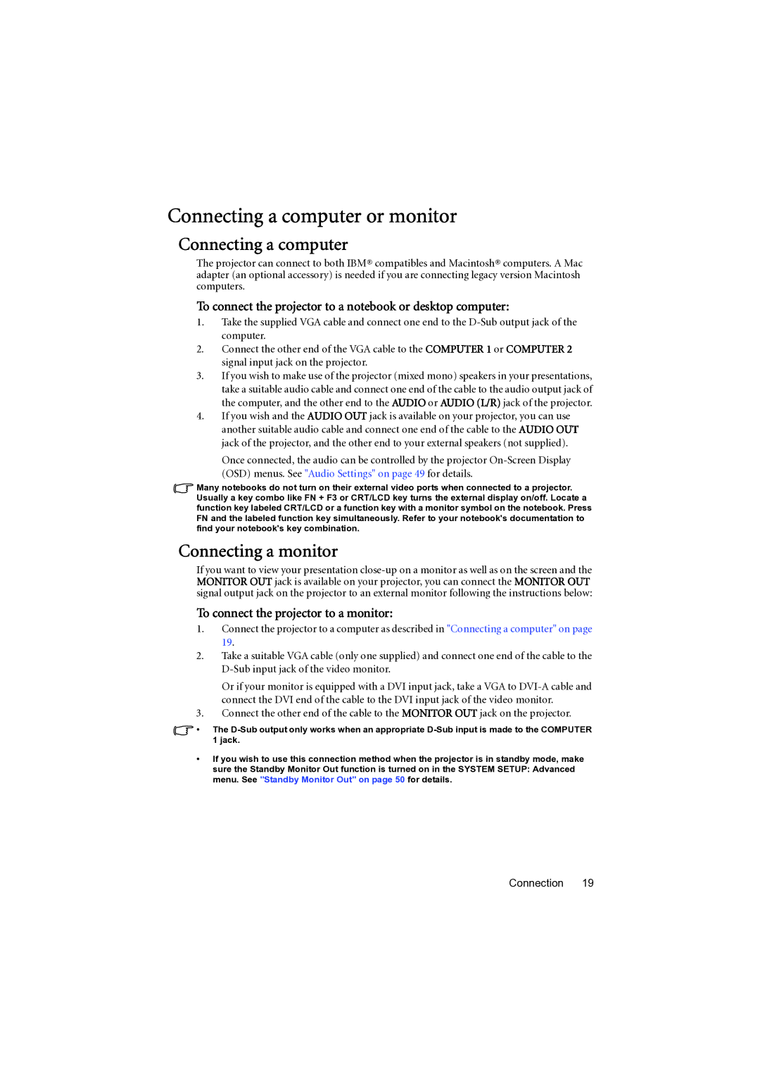 BenQ MP777 user manual Connecting a computer or monitor, Connecting a monitor, To connect the projector to a monitor 