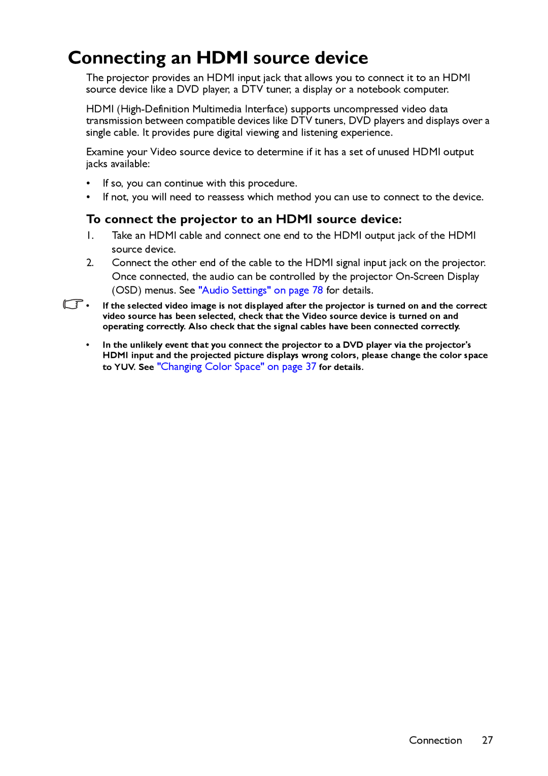 BenQ MW860USTi, MP780 ST+ user manual Connecting an Hdmi source device, To connect the projector to an Hdmi source device 