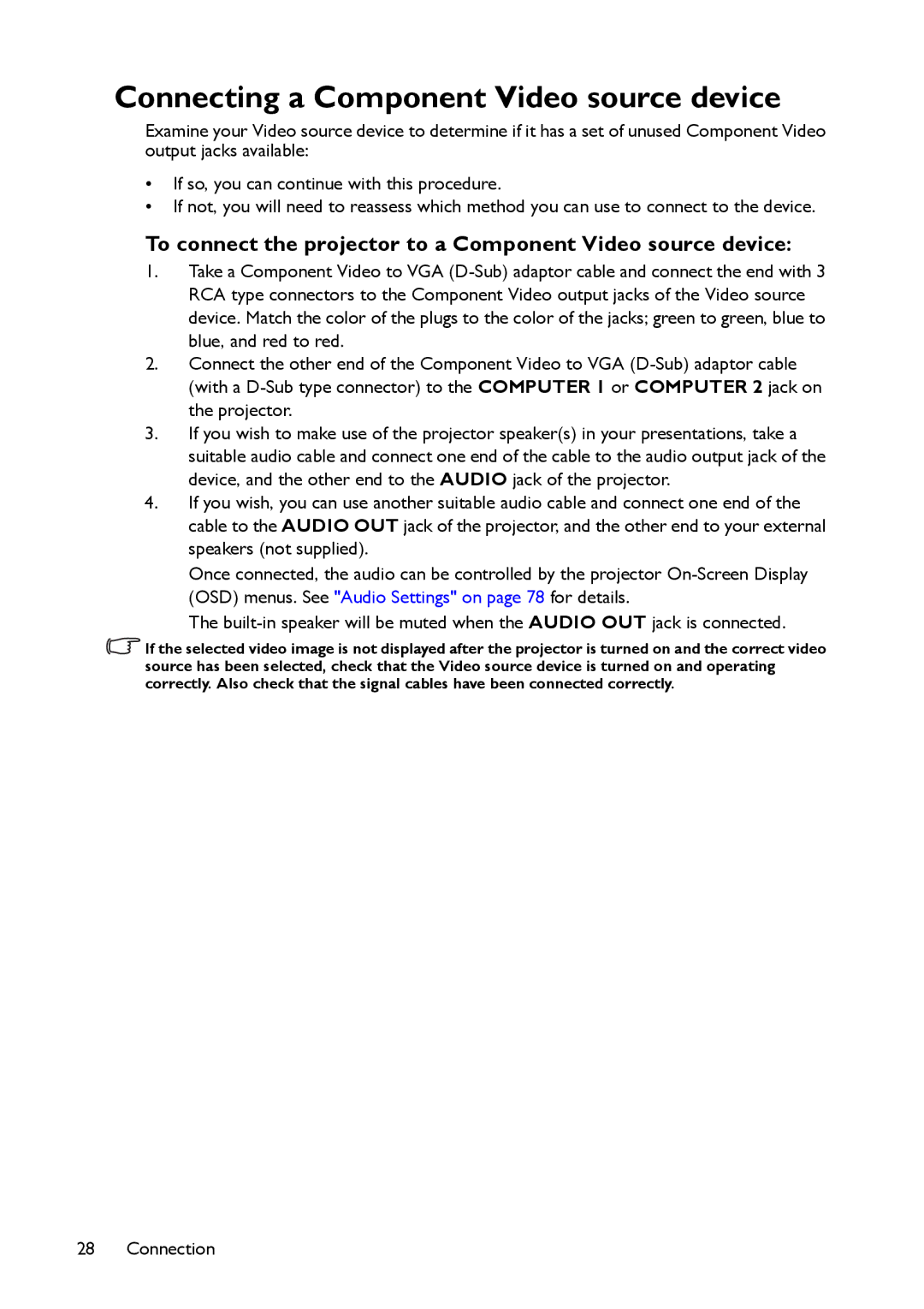 BenQ MP780 ST+ Connecting a Component Video source device, To connect the projector to a Component Video source device 