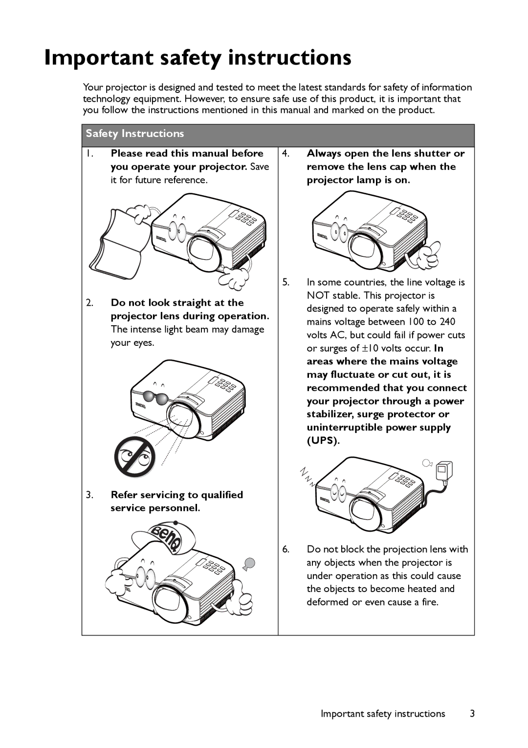 BenQ MW860USTi, MP780 ST+ user manual Do not look straight at, Projector lens during operation 