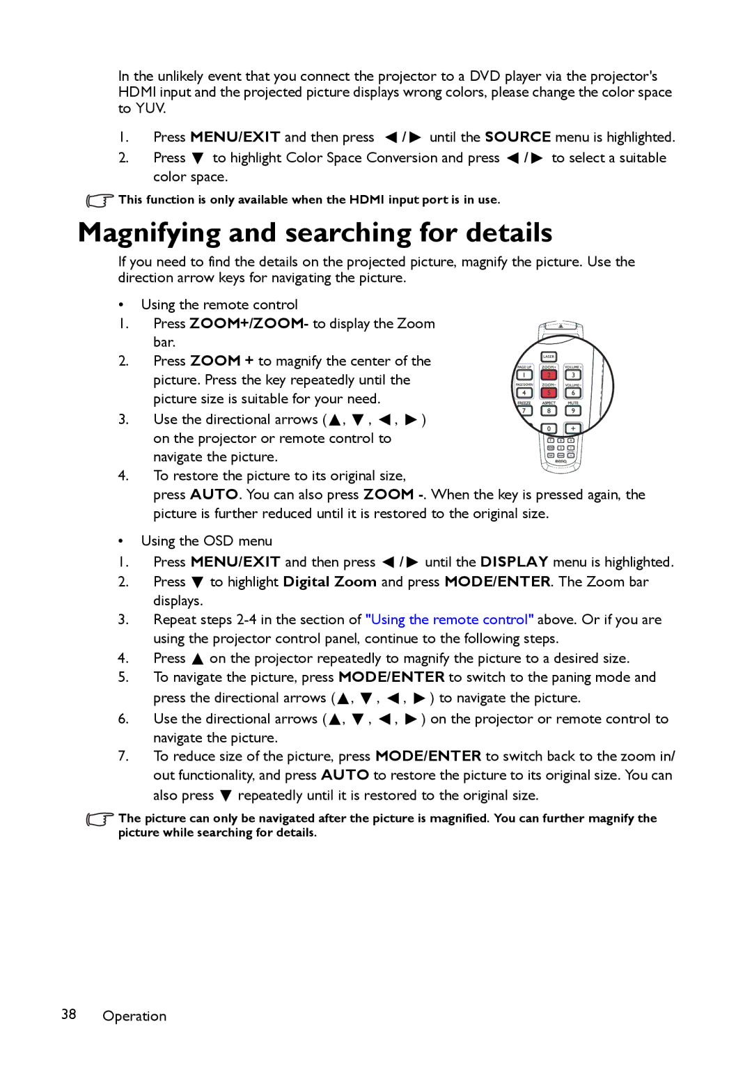 BenQ MP780 ST+, MW860USTi user manual Magnifying and searching for details 