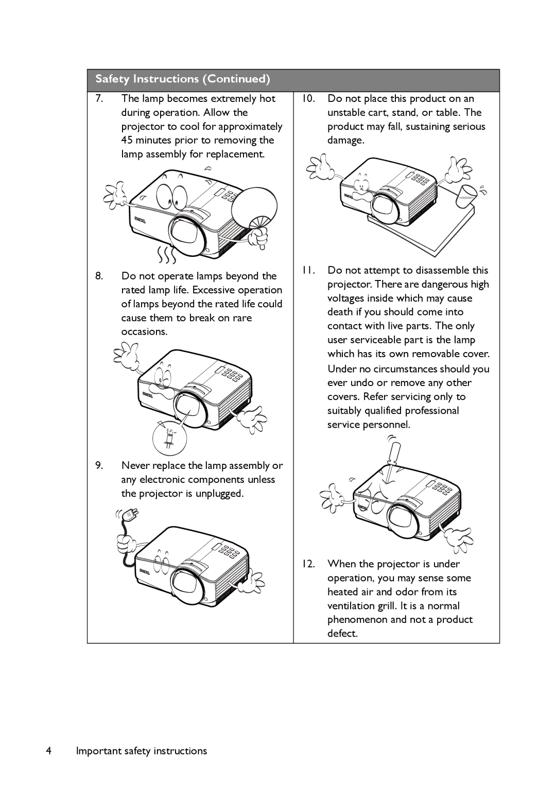 BenQ MP780 ST+, MW860USTi user manual Safety Instructions 