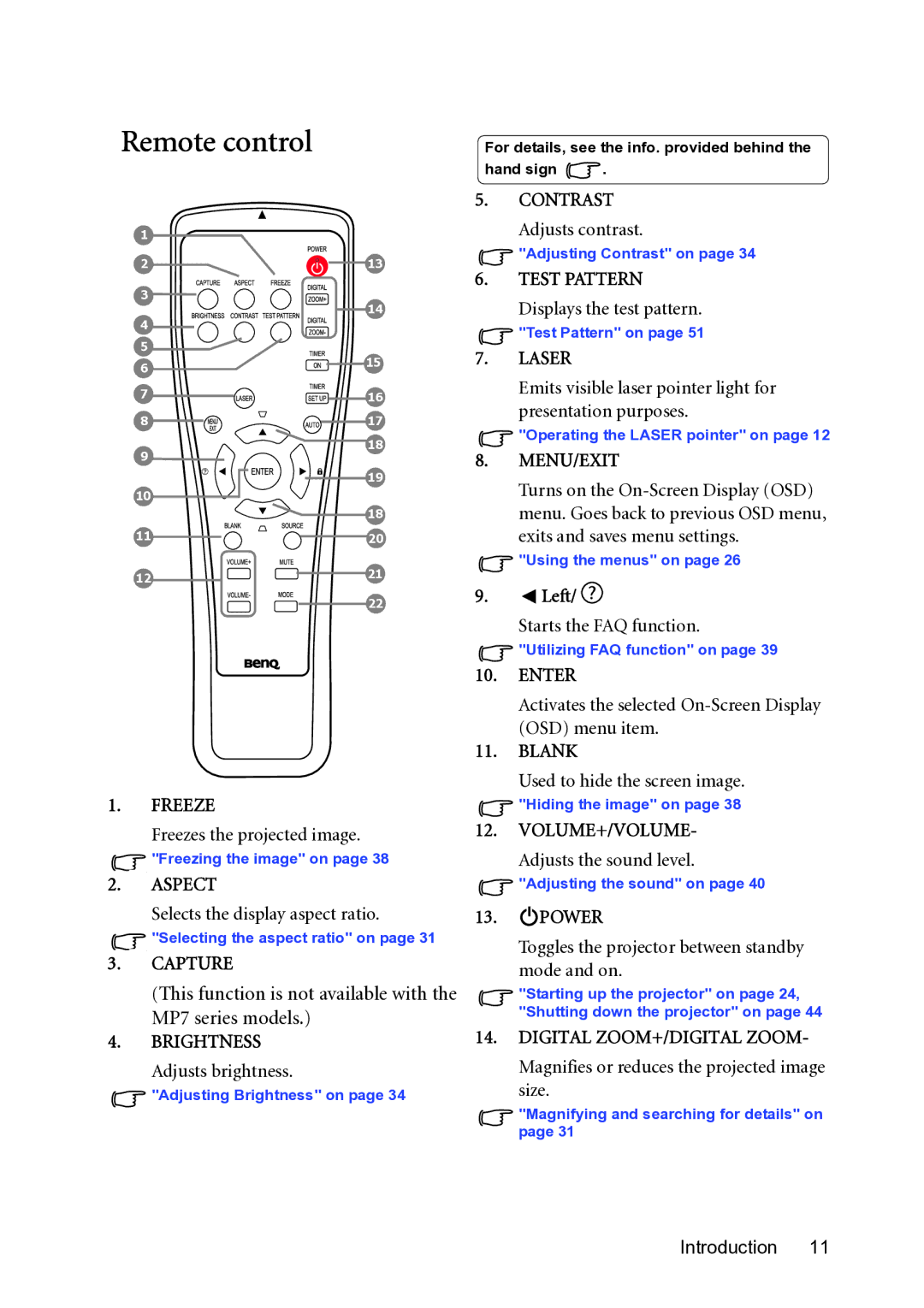 BenQ MP782 ST user manual Remote control 