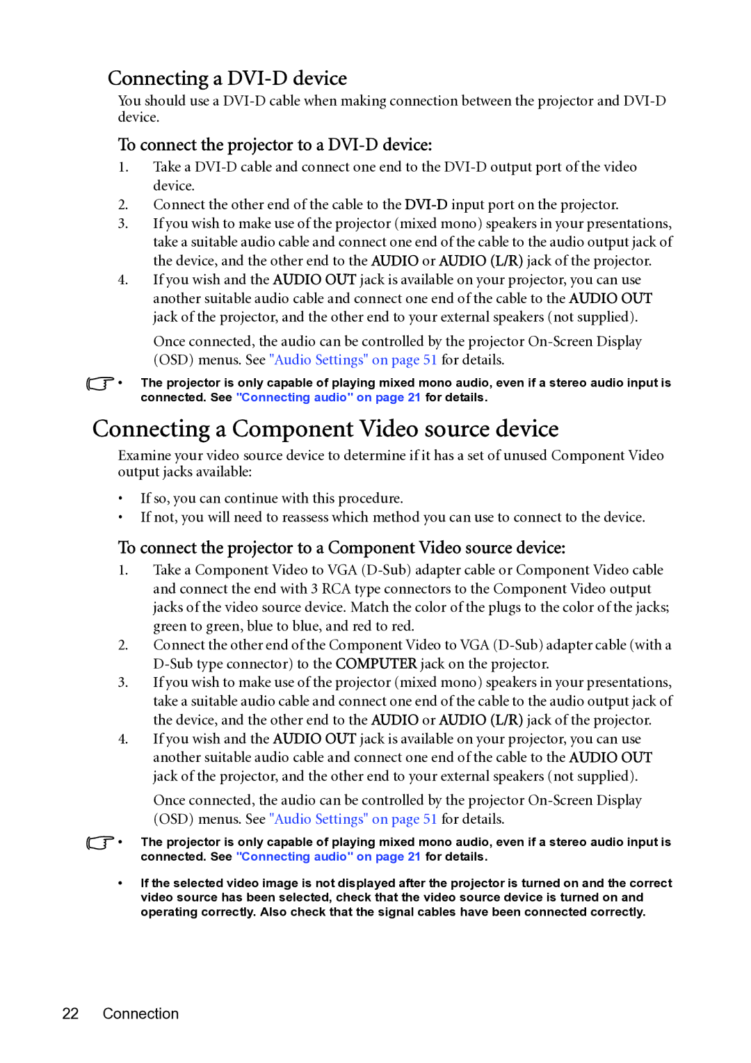 BenQ MP782 ST user manual Connecting a Component Video source device, Connecting a DVI-D device 