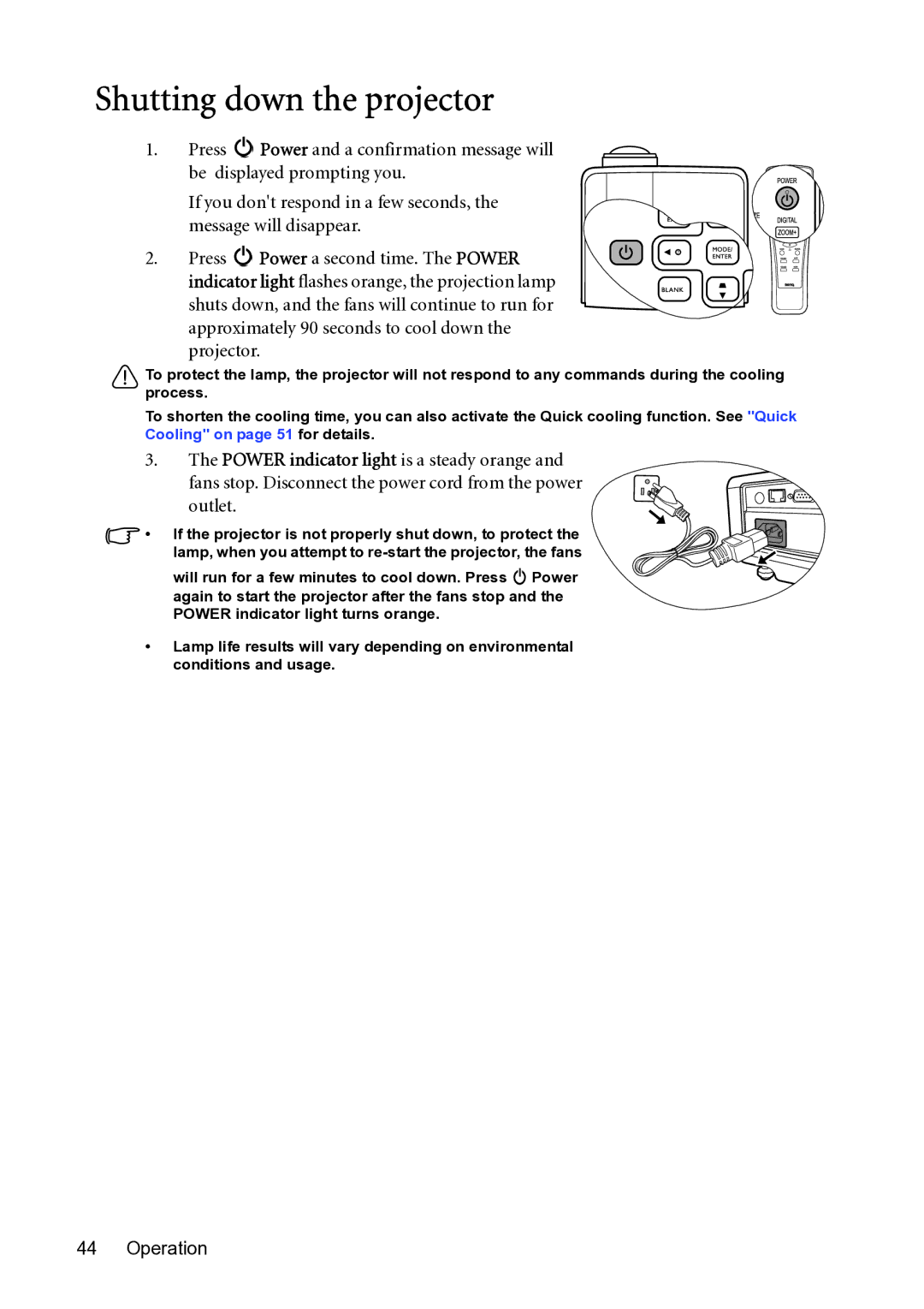 BenQ MP782 ST user manual Shutting down the projector 