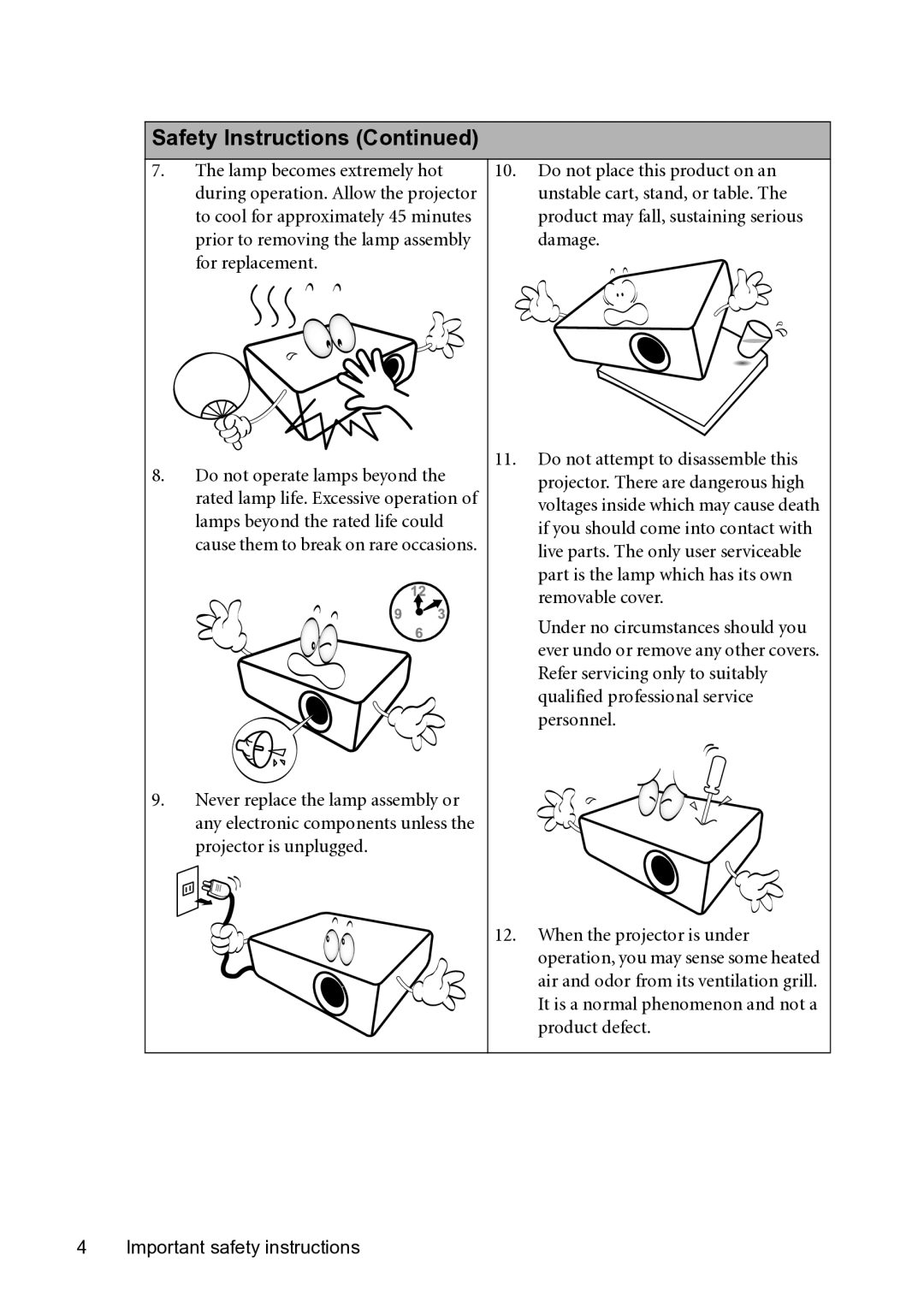 BenQ MX501-V, MS500-V user manual Safety Instructions 