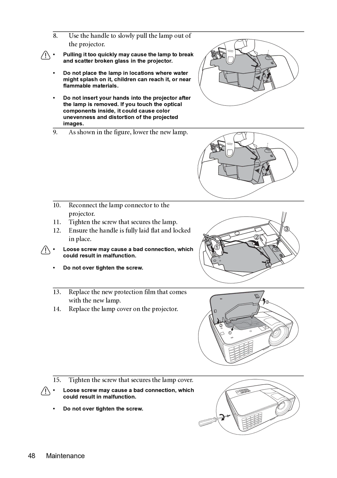 BenQ MX501-V, MS500-V user manual Use the handle to slowly pull the lamp out Projector 