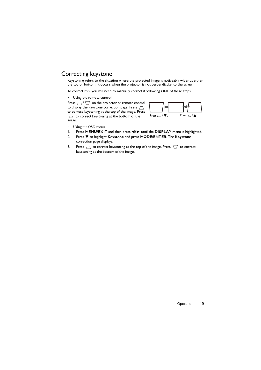 BenQ MX503, MS502 user manual Correcting keystone 