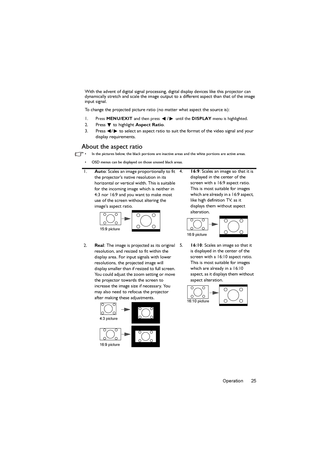 BenQ MX503, MS502 user manual About the aspect ratio 