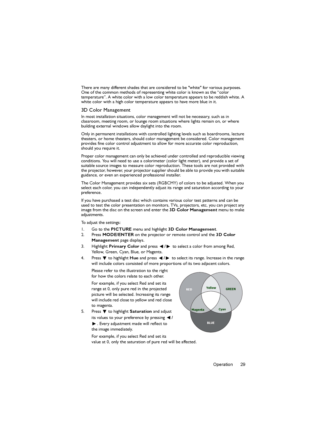 BenQ MX503, MS502 user manual 3D Color Management 