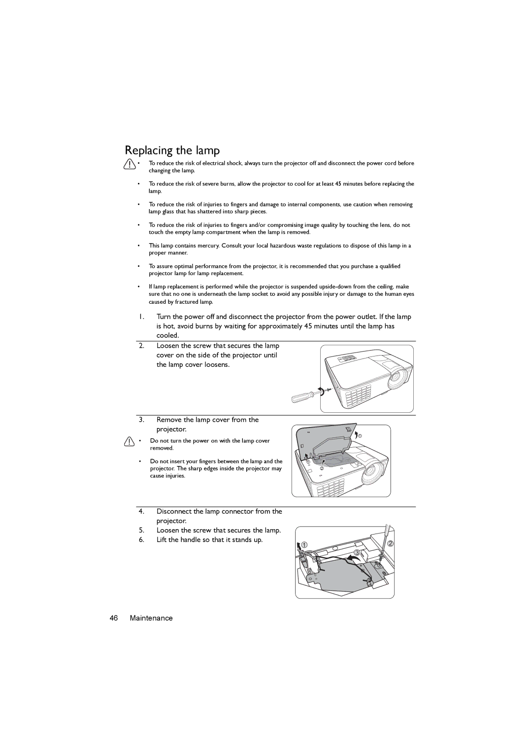 BenQ MS502, MX503 user manual Replacing the lamp 