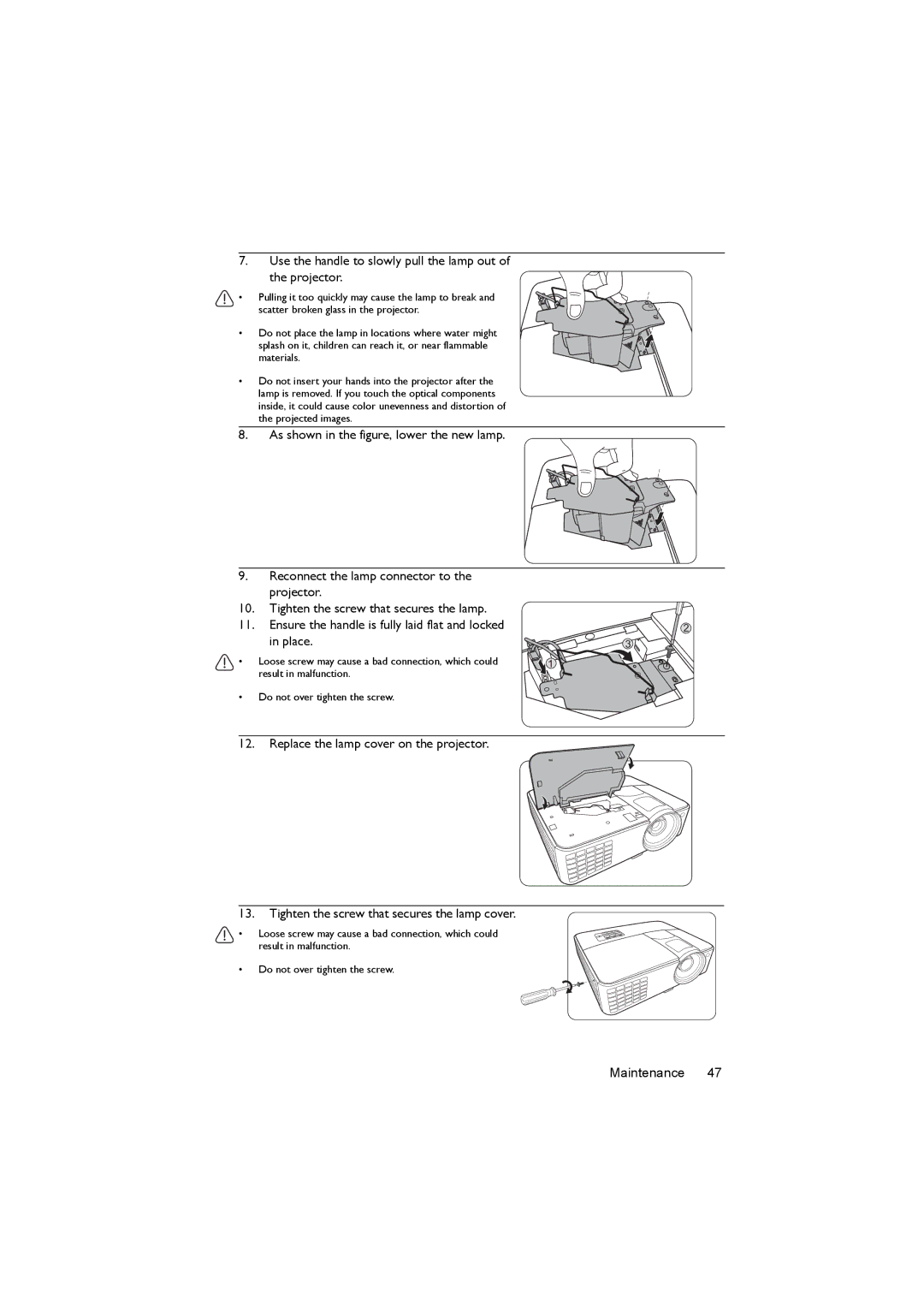 BenQ MX503, MS502 user manual Use the handle to slowly pull the lamp out Projector 