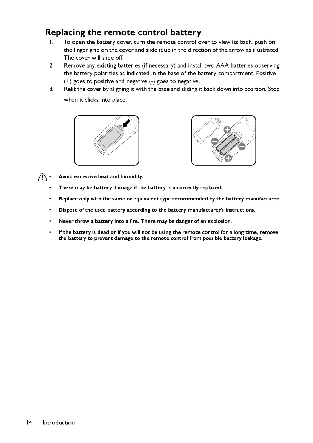 BenQ MS517 user manual Replacing the remote control battery 