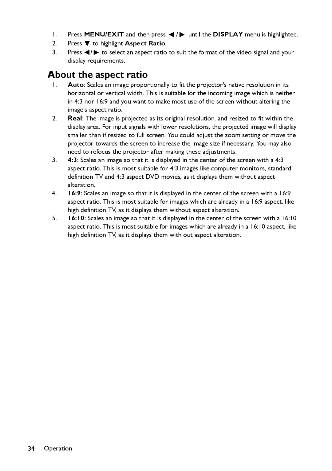 BenQ MS517 user manual About the aspect ratio 