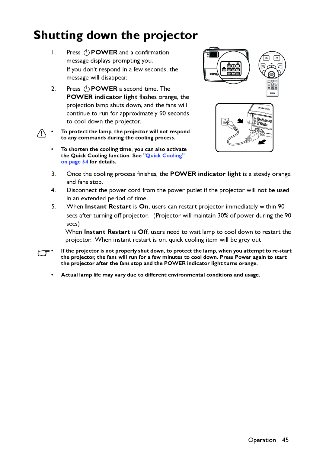 BenQ MS517 user manual Shutting down the projector 