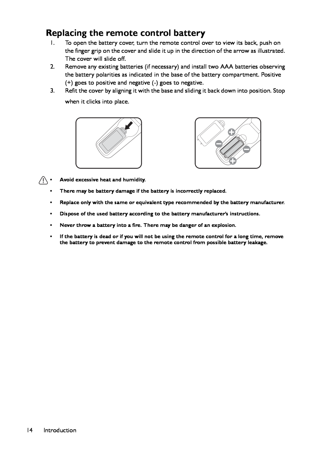 BenQ MS517 user manual Replacing the remote control battery 
