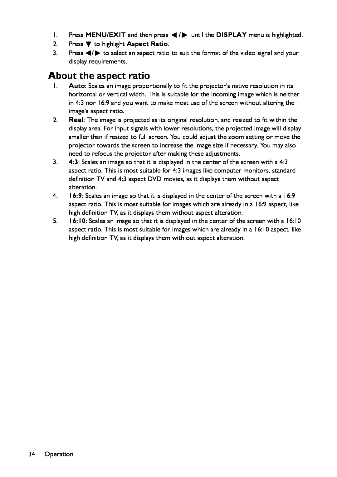 BenQ MS517 user manual About the aspect ratio 