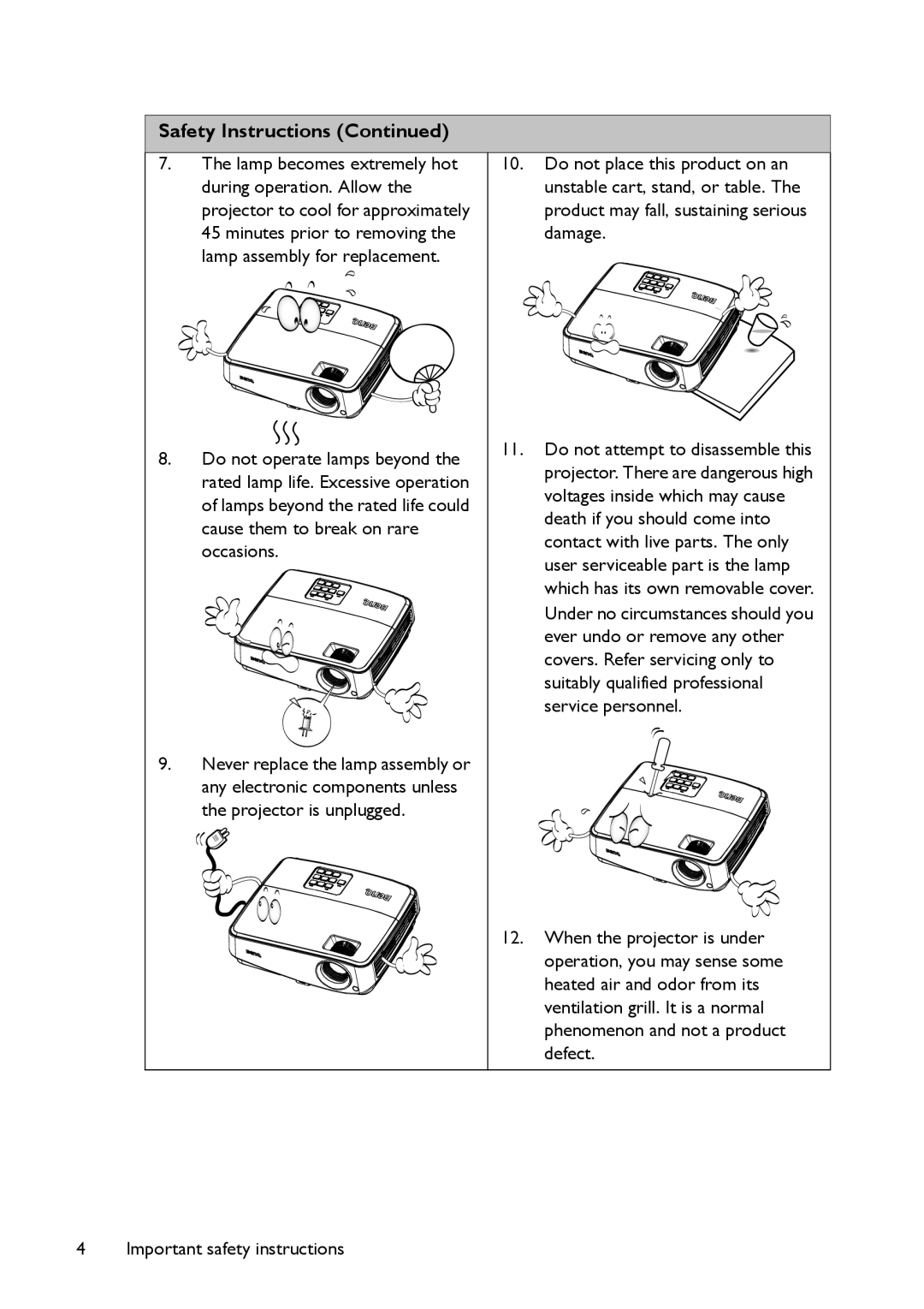 BenQ MS517 user manual Safety Instructions Continued 