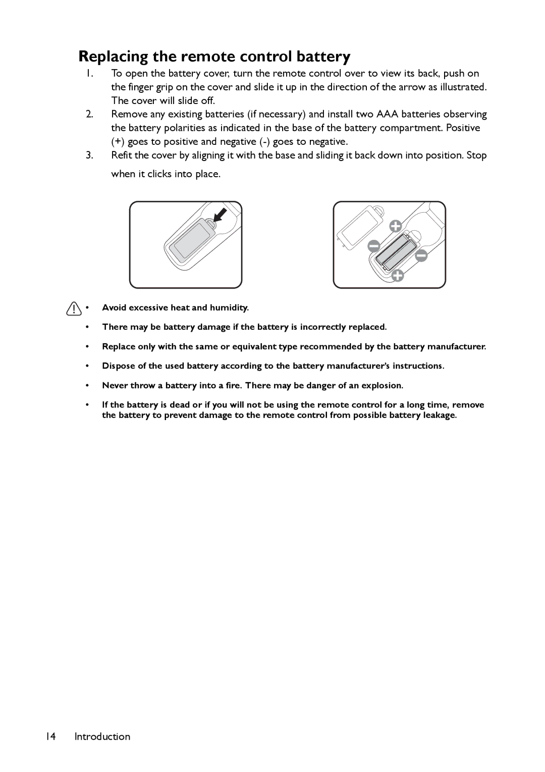 BenQ MS521 user manual Replacing the remote control battery 