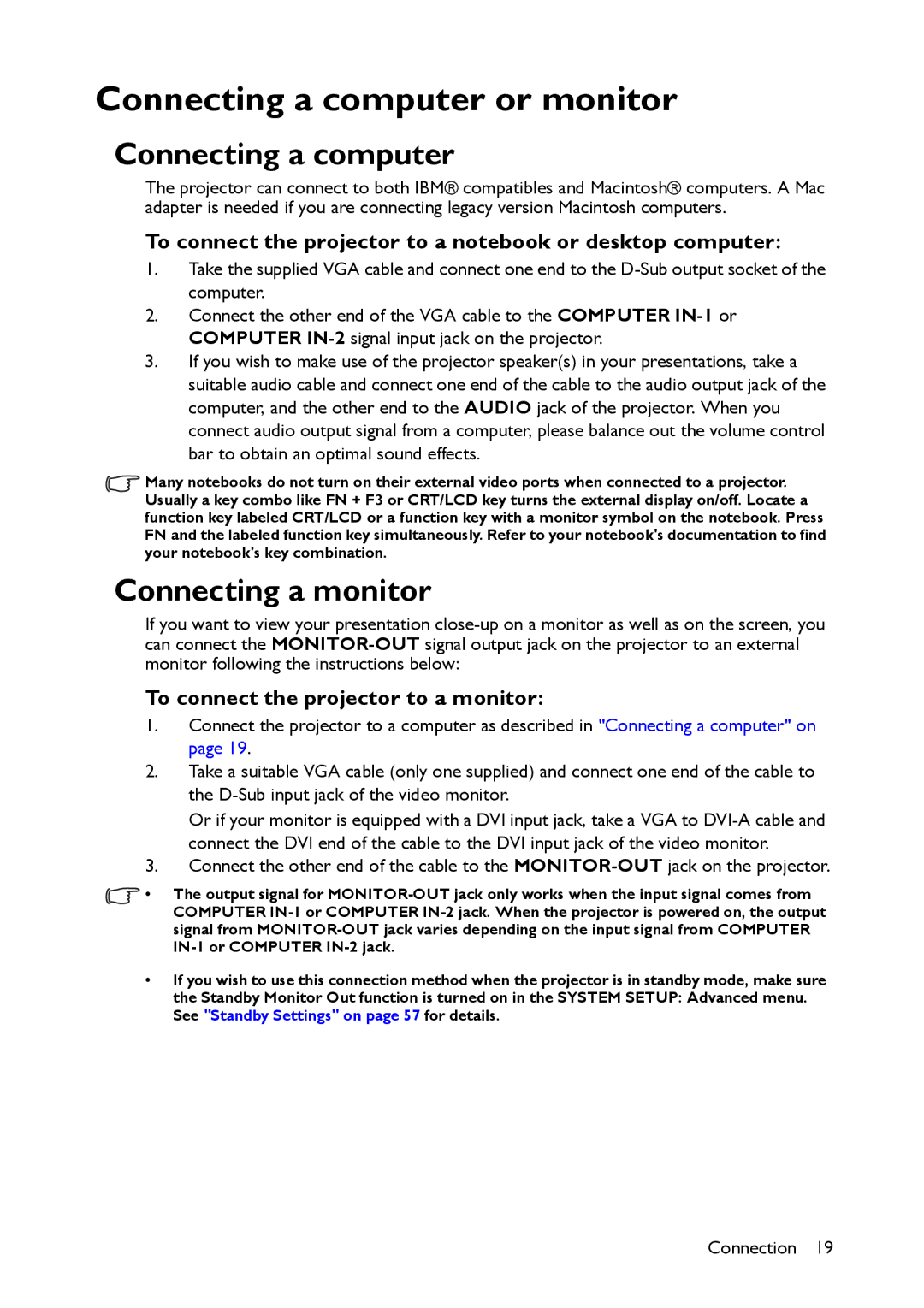 BenQ MS521 user manual Connecting a computer or monitor, Connecting a monitor, To connect the projector to a monitor 