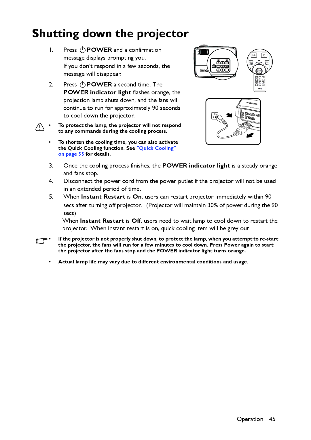 BenQ MS521 user manual Shutting down the projector 