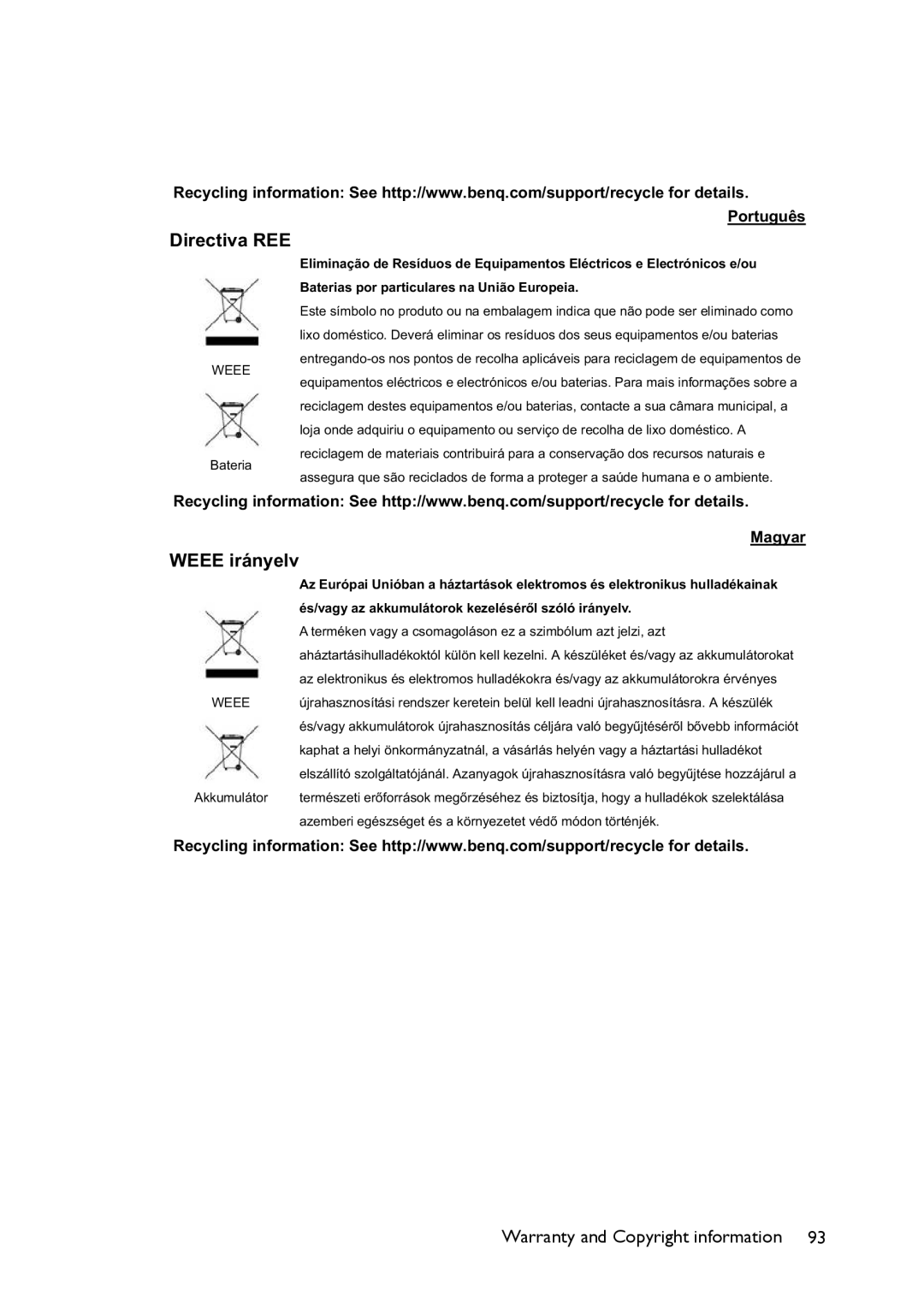 BenQ MS521 user manual Directiva REE 