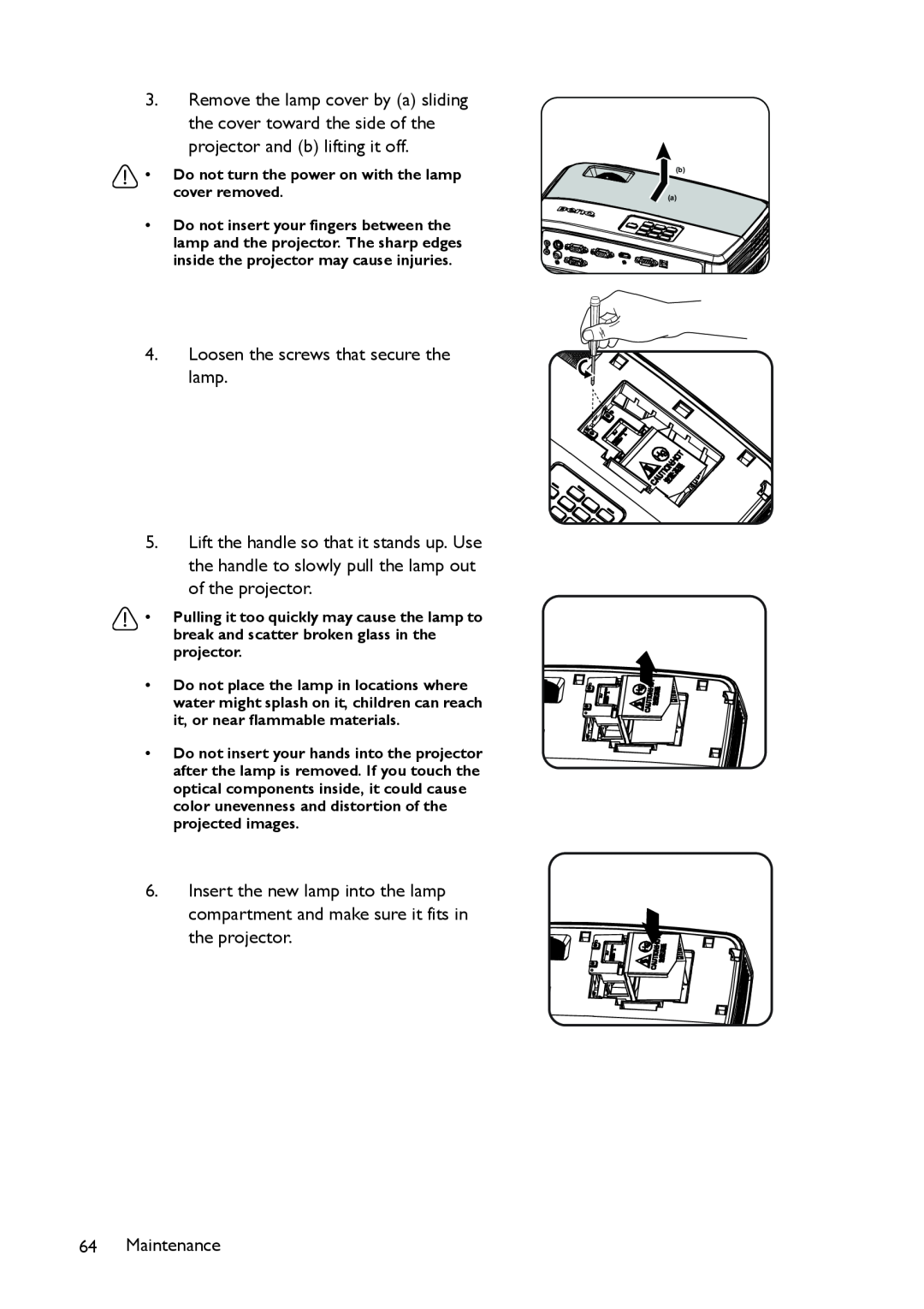 BenQ MS521 user manual Loosen the screws that secure the lamp 