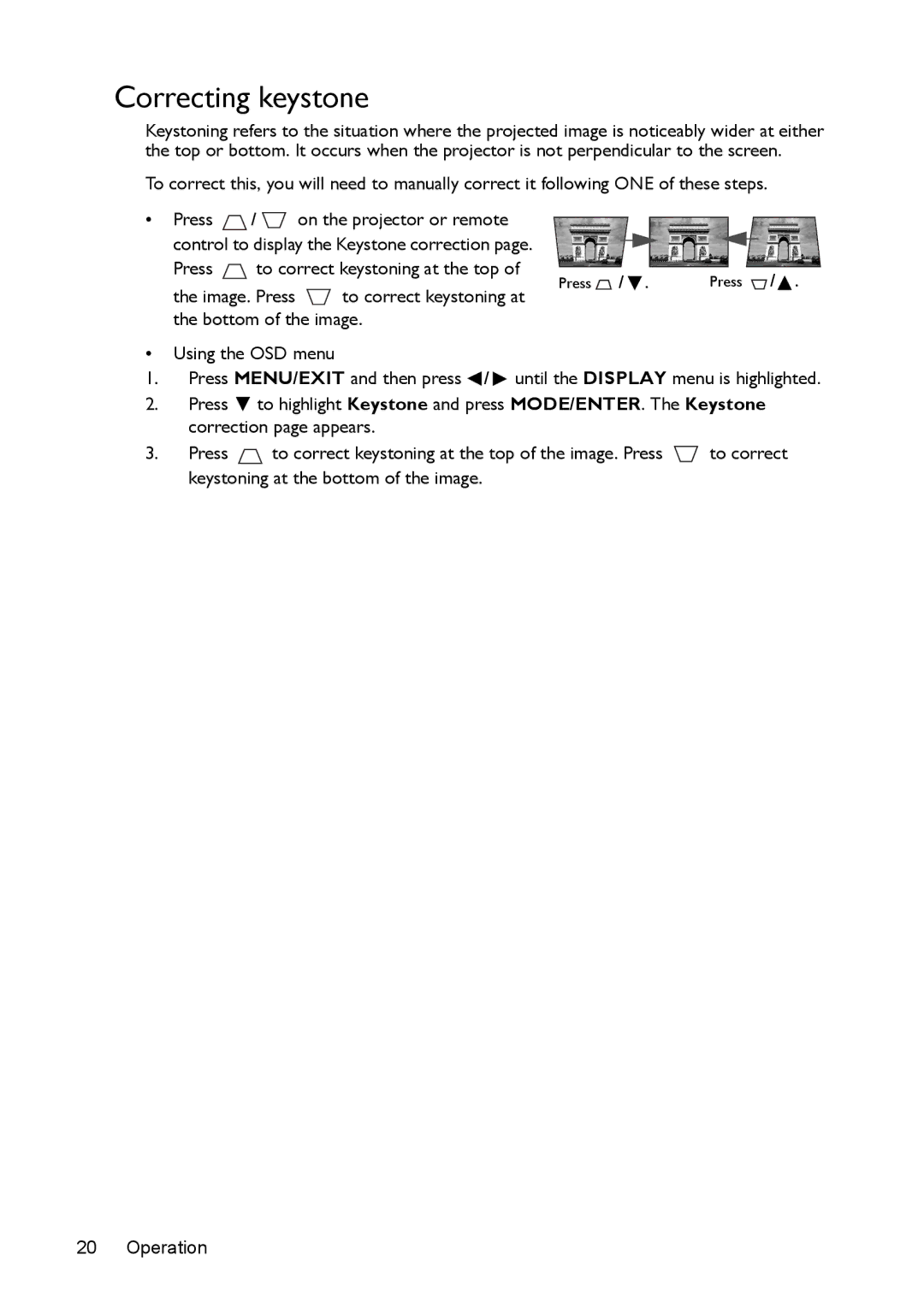 BenQ MS524/MS514H/MX525/MW526/TW526 user manual Correcting keystone 