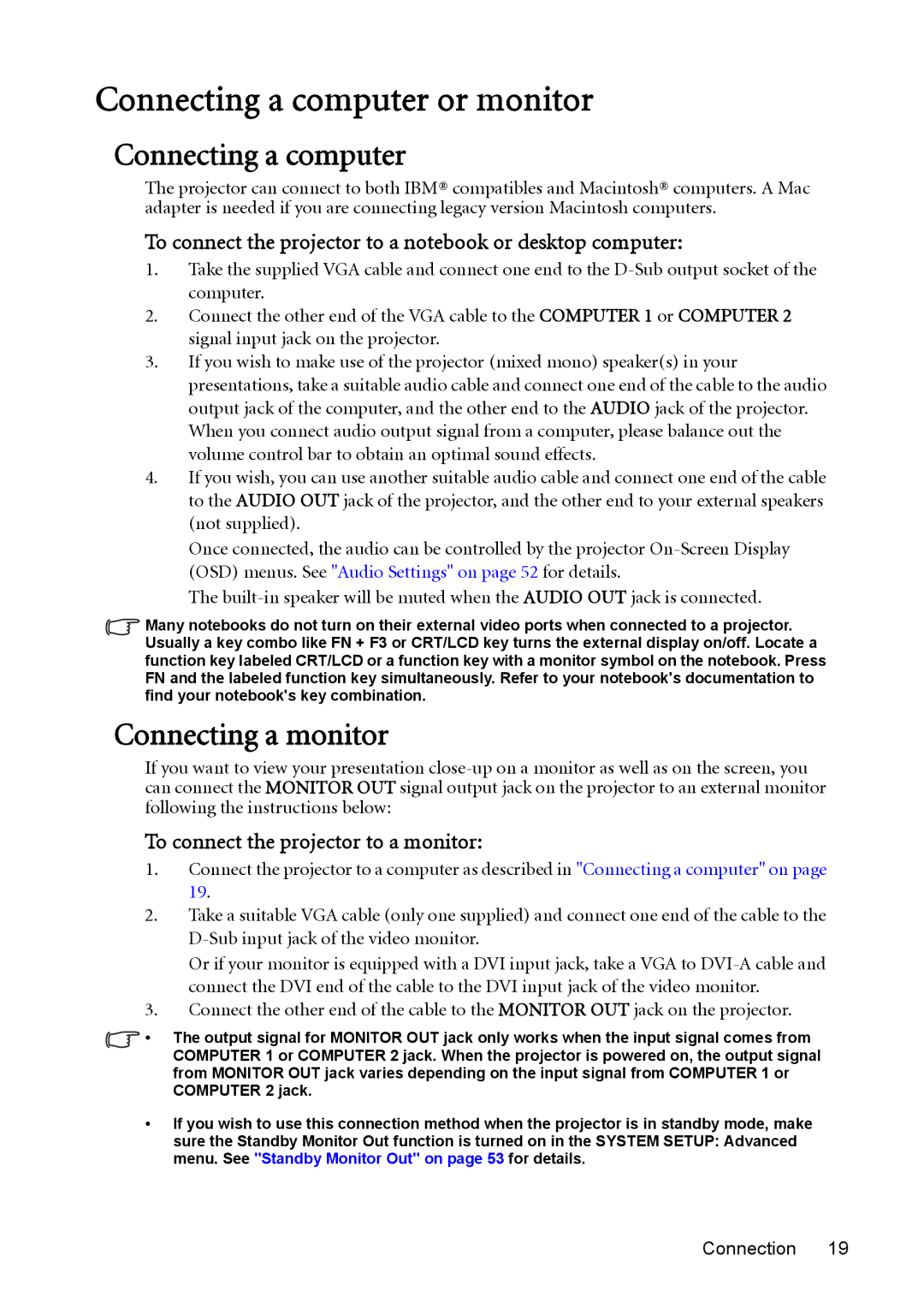 BenQ MW512 user manual Connecting a computer or monitor, Connecting a monitor, To connect the projector to a monitor 