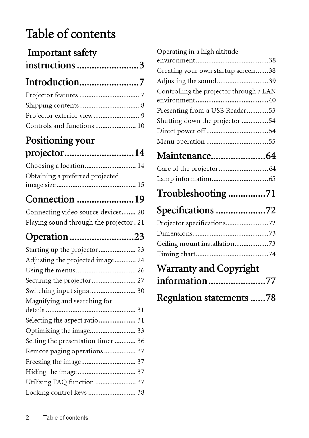 BenQ MW811ST, MX812ST user manual Table of contents 