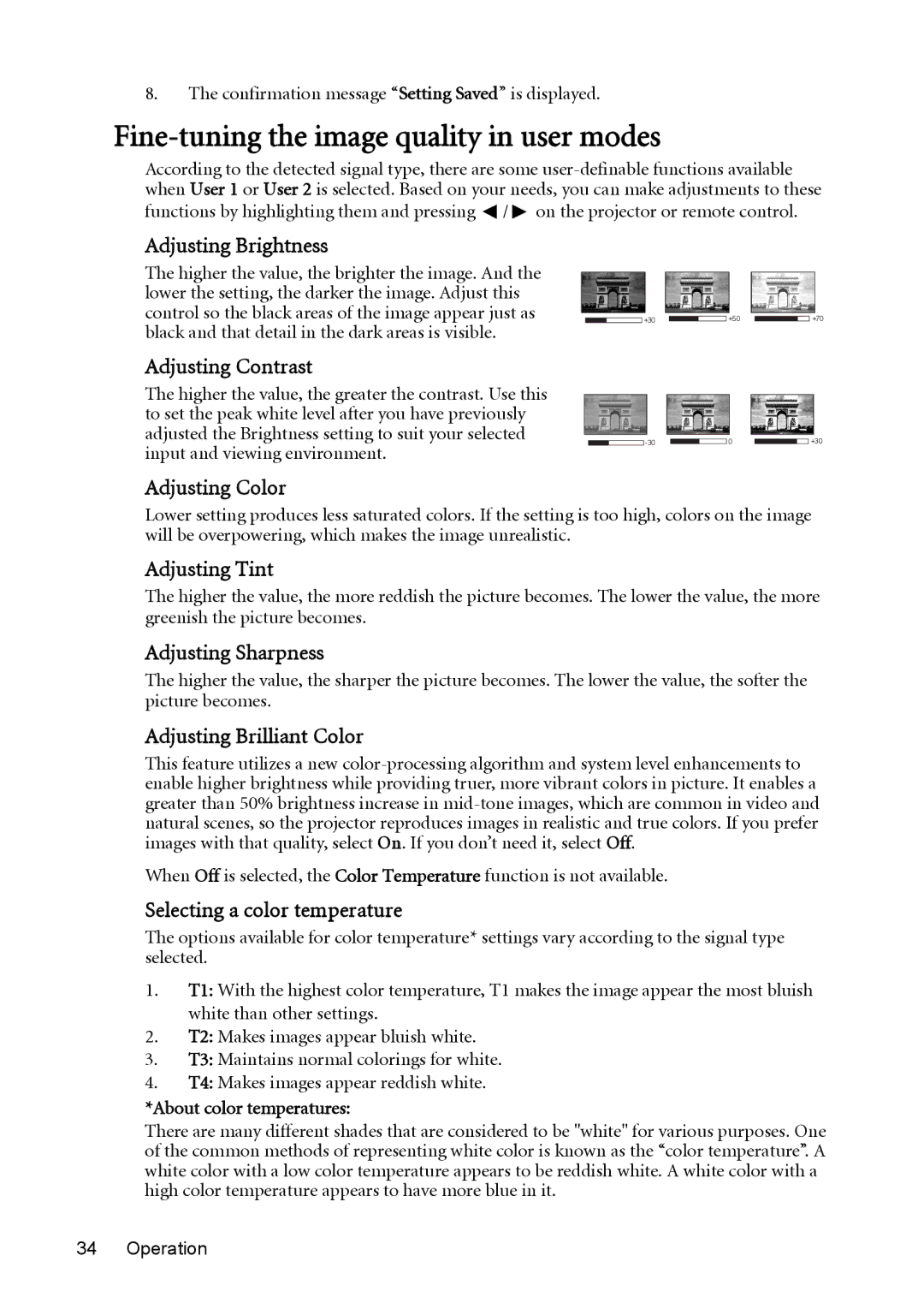 BenQ MW811ST, MX812ST user manual Fine-tuning the image quality in user modes 