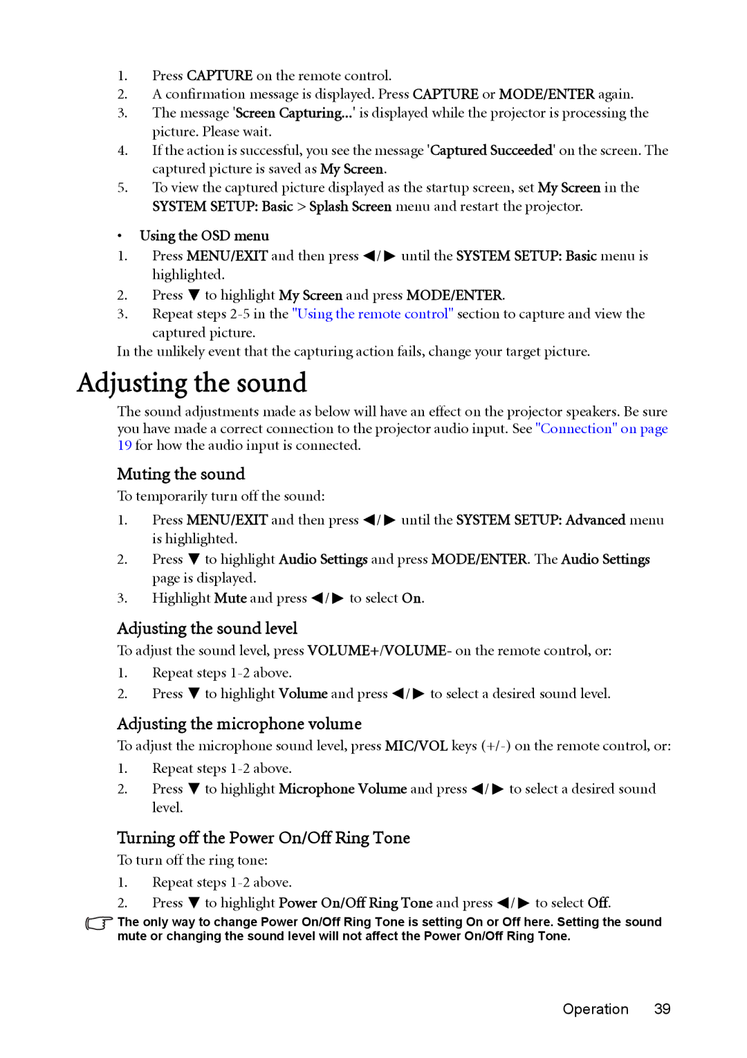 BenQ MX812ST, MW811ST user manual Muting the sound, Adjusting the sound level, Adjusting the microphone volume 