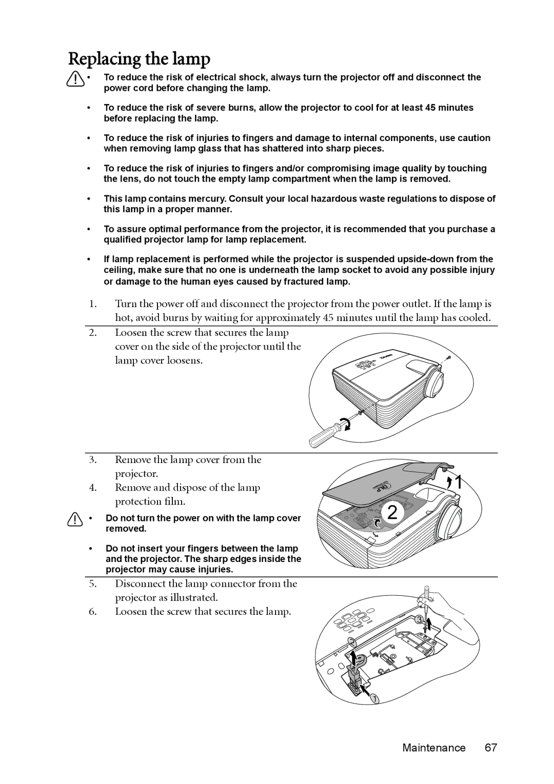 BenQ MX812ST, MW811ST user manual Replacing the lamp 