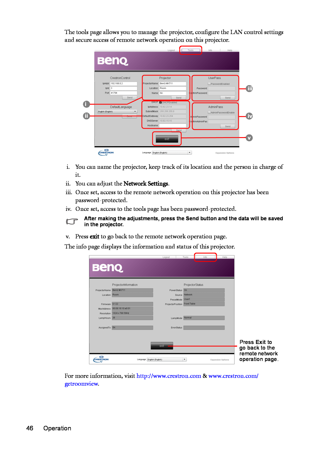 BenQ MW811ST, MX812ST user manual ii. You can adjust the Network Settings 