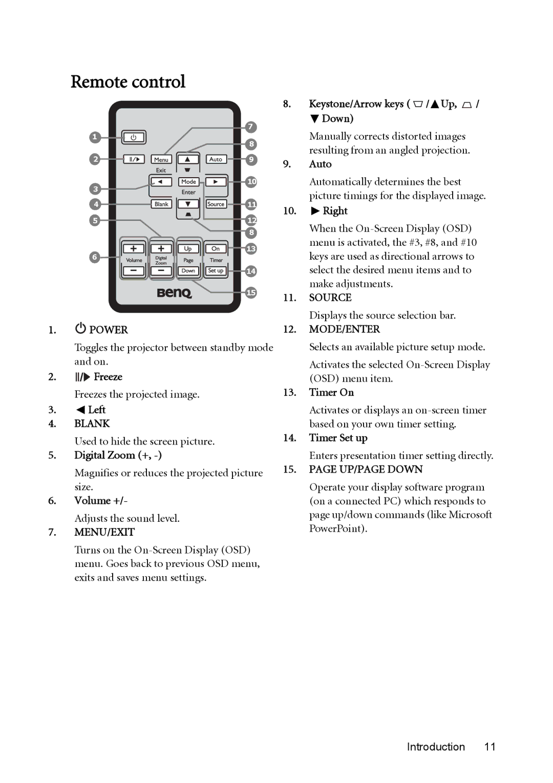 BenQ mw814st user manual Remote control 