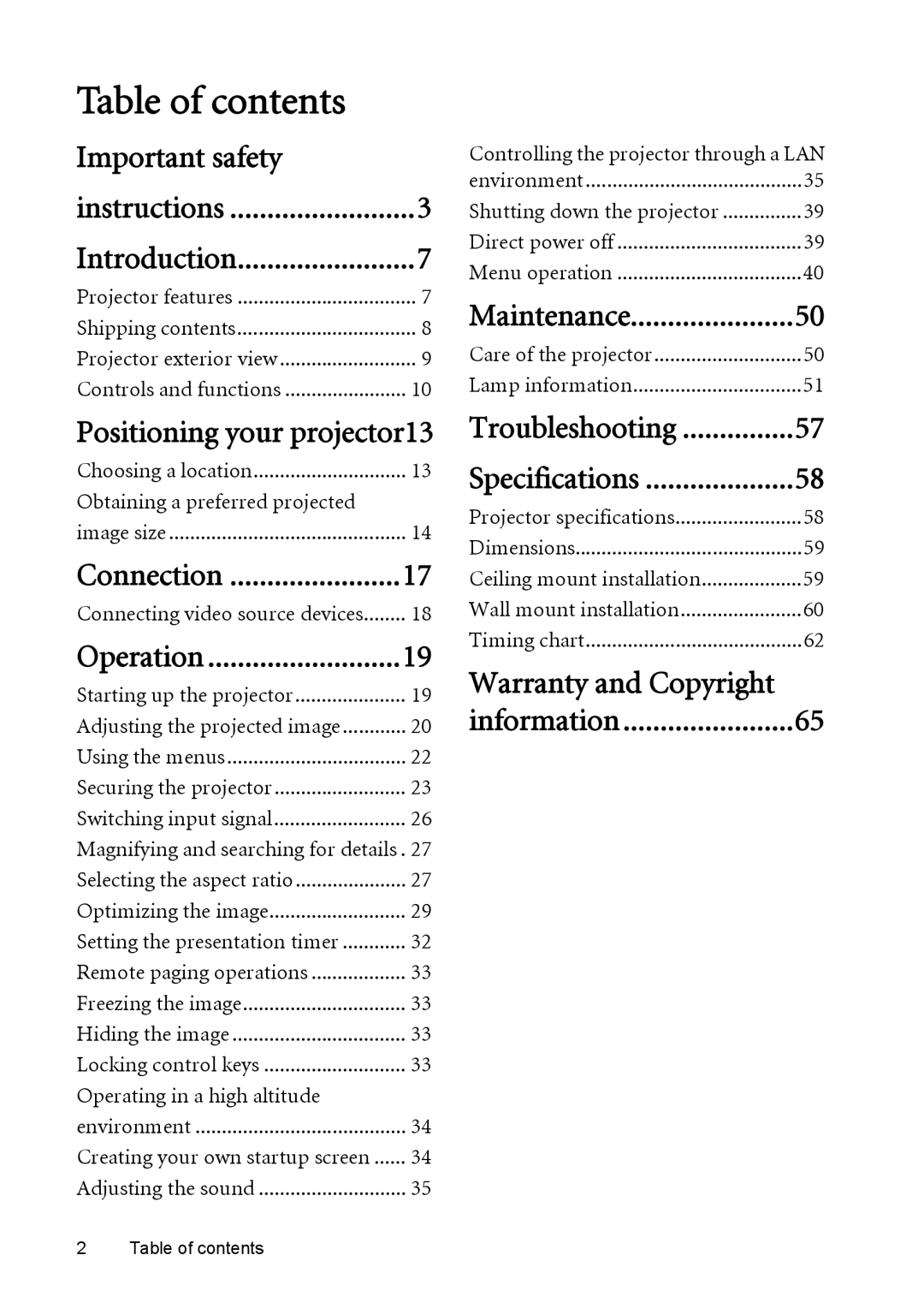 BenQ mw814st user manual Table of contents 