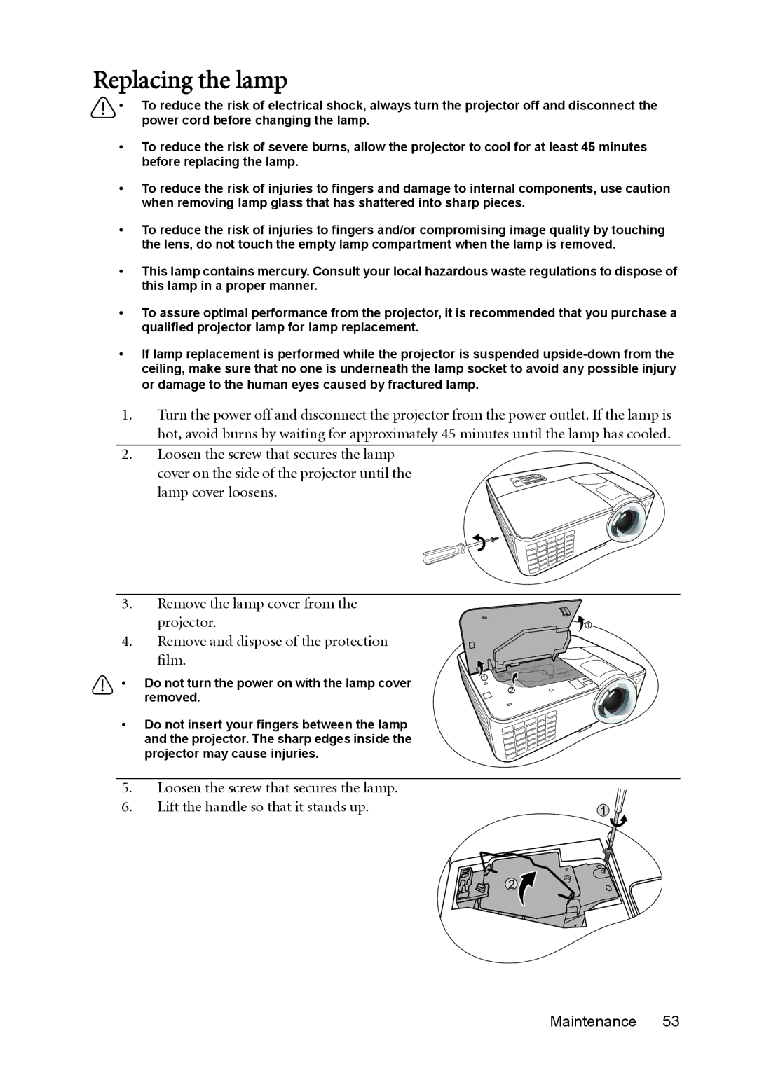 BenQ mw814st user manual Replacing the lamp 