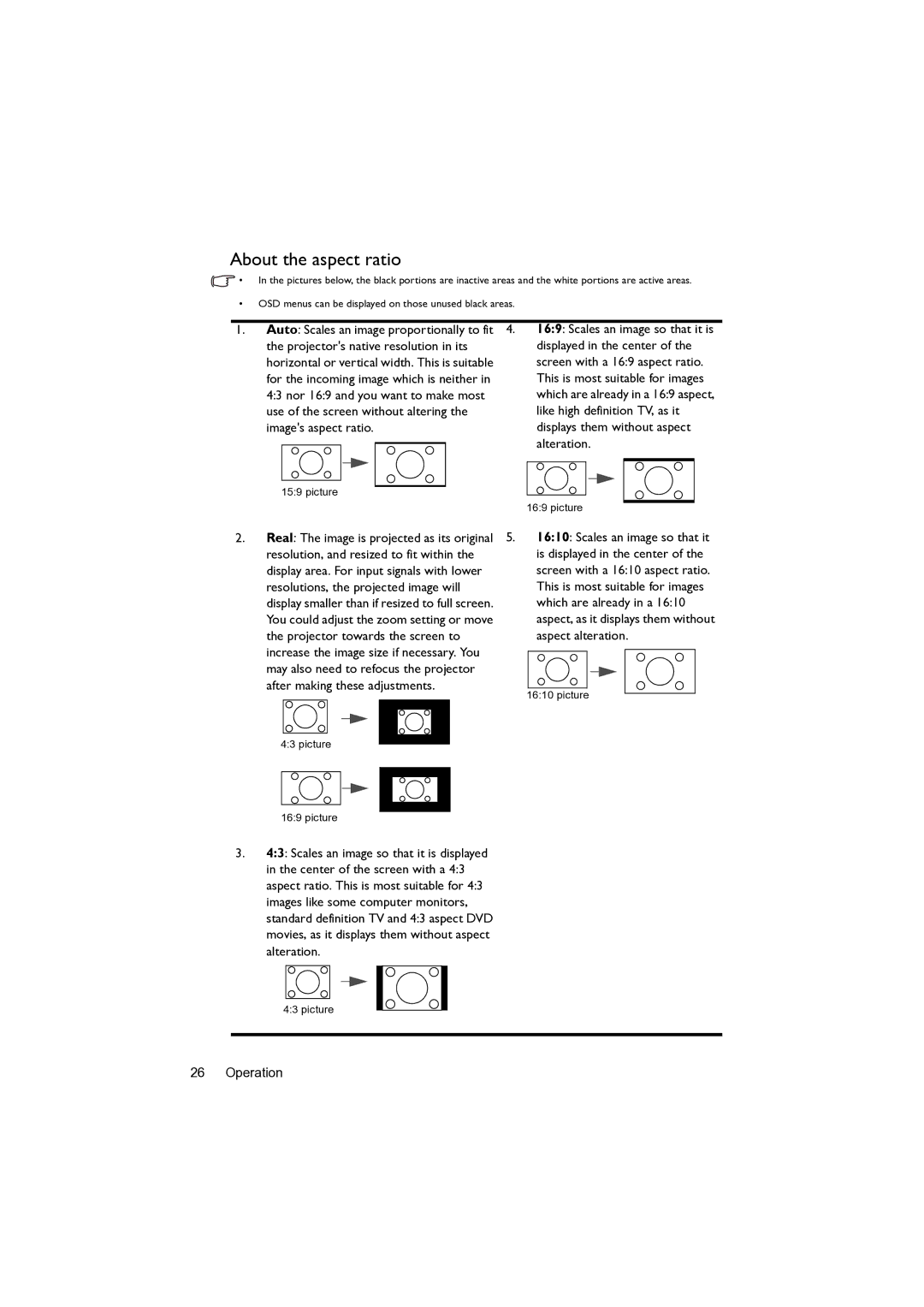 BenQ MW82IST user manual About the aspect ratio 