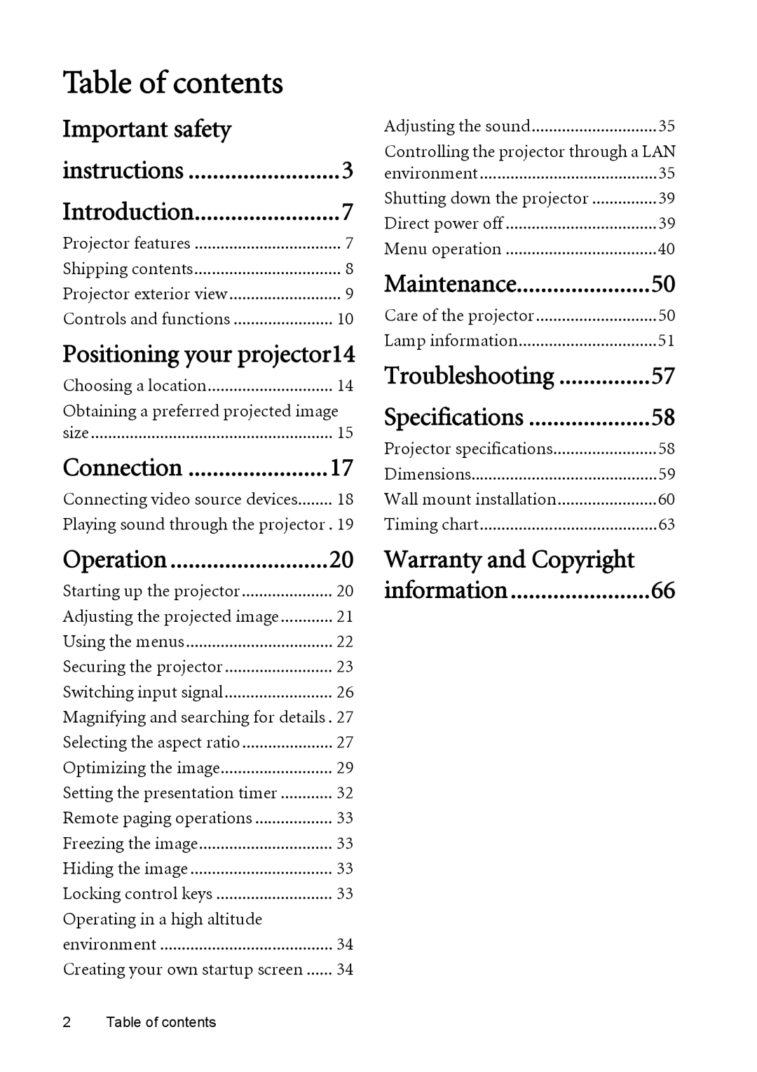 BenQ MW851UST, MX850UST user manual Table of contents 