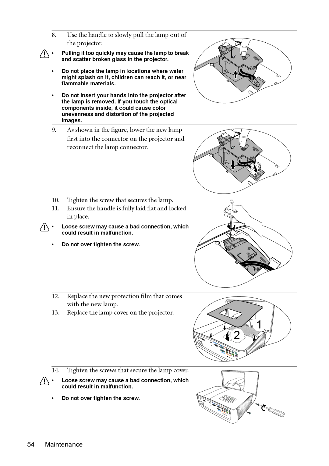 BenQ MW851UST, MX850UST user manual Use the handle to slowly pull the lamp out of the projector 