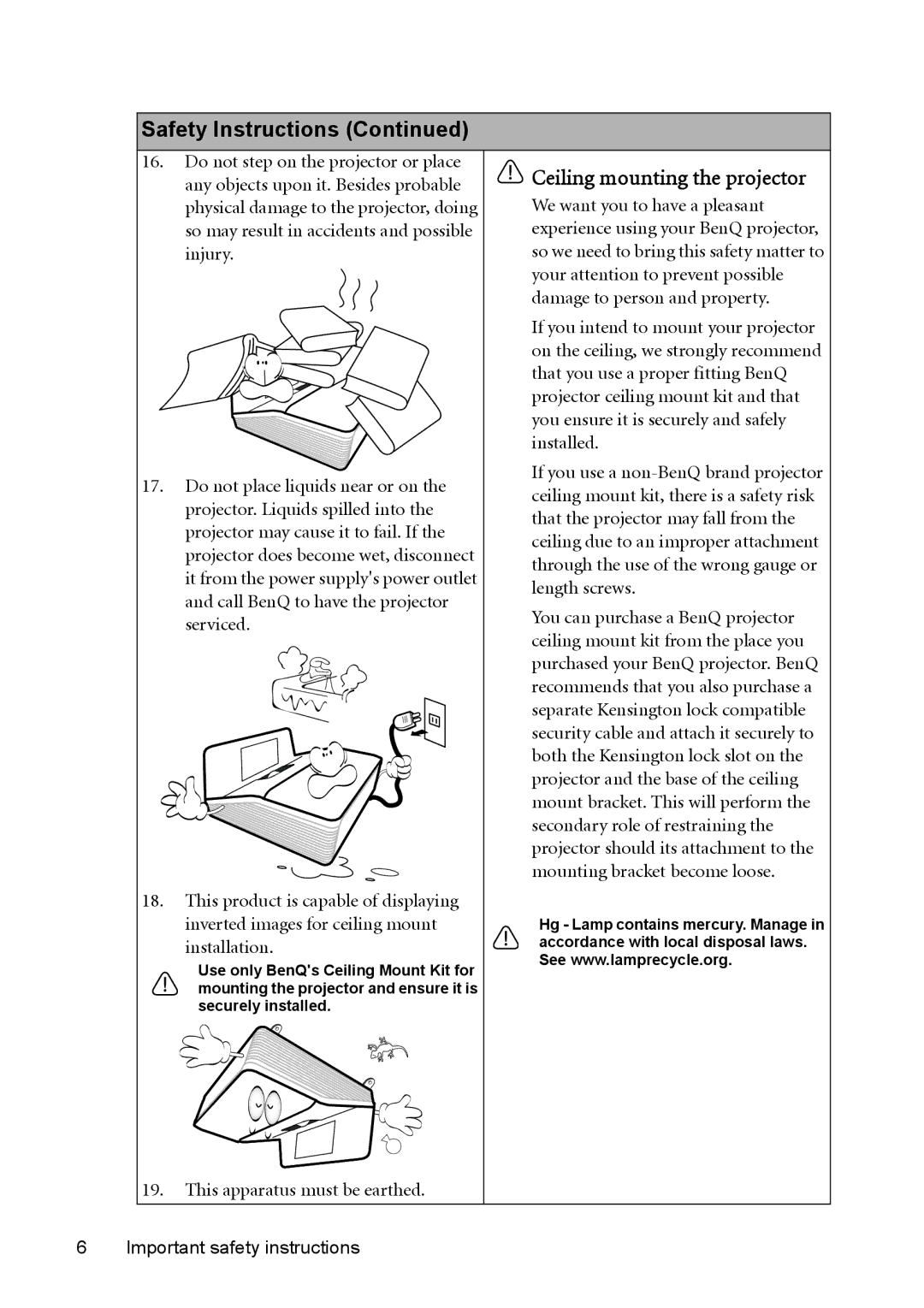 BenQ MW851UST, MX850UST user manual Inverted images for ceiling mount, Installation 