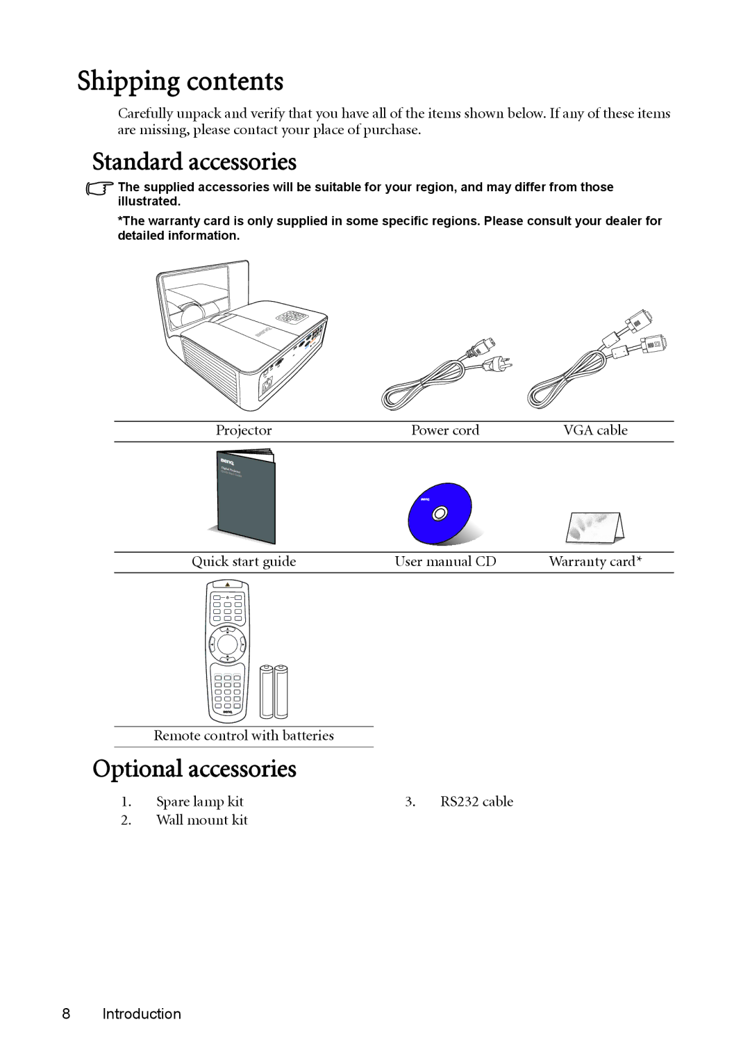 BenQ MW851UST, MX850UST user manual Shipping contents 