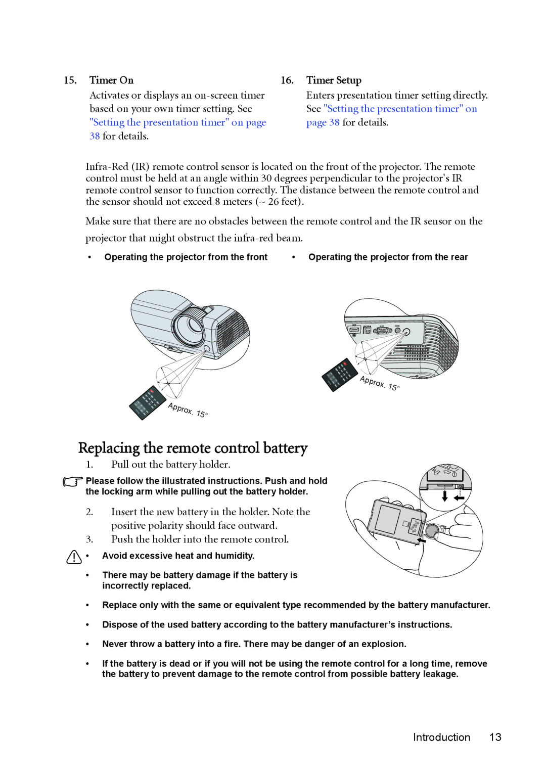 BenQ MX511 user manual Timer On Timer Setup, Setting the presentation timer on 