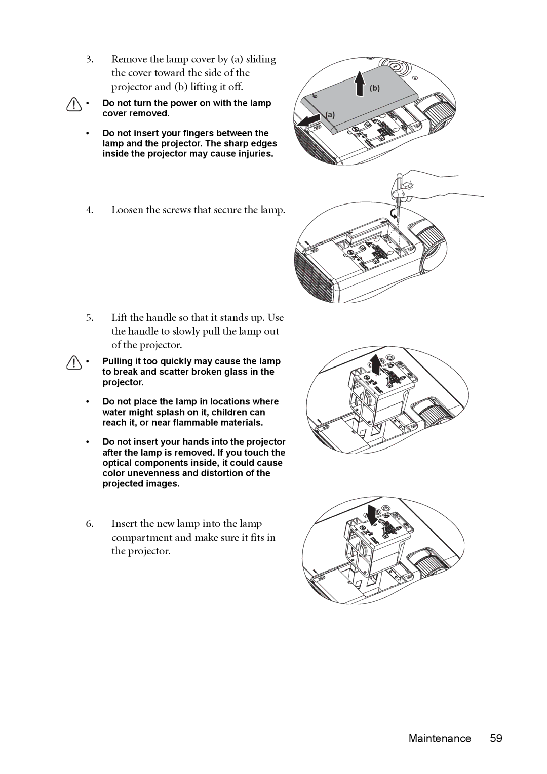 BenQ MX511 user manual Projector and b lifting it off 