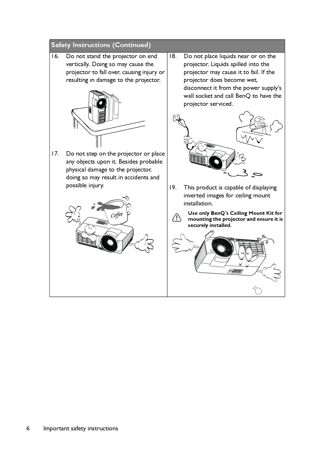 BenQ MX514, MW516 user manual Safety Instructions 