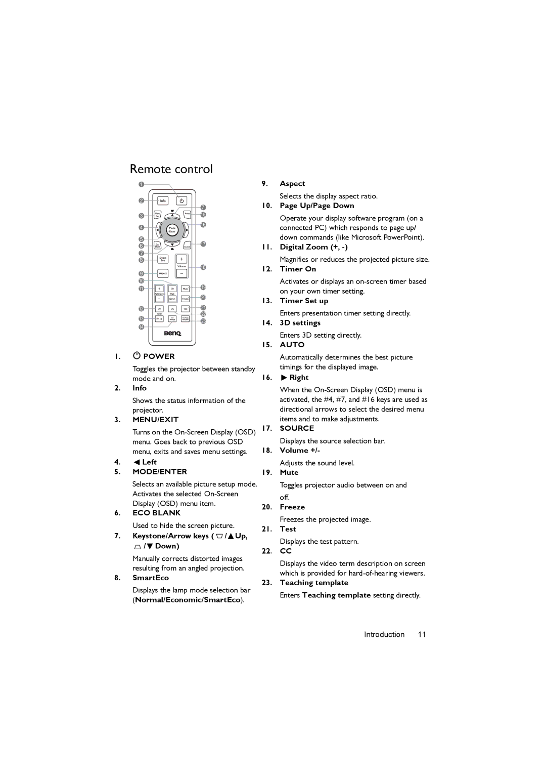 BenQ MX520 user manual Remote control 