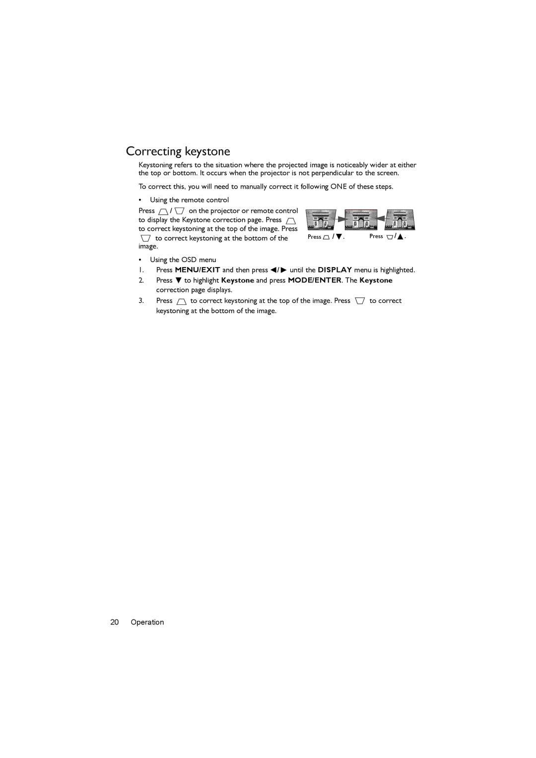 BenQ MX520 user manual Correcting keystone 