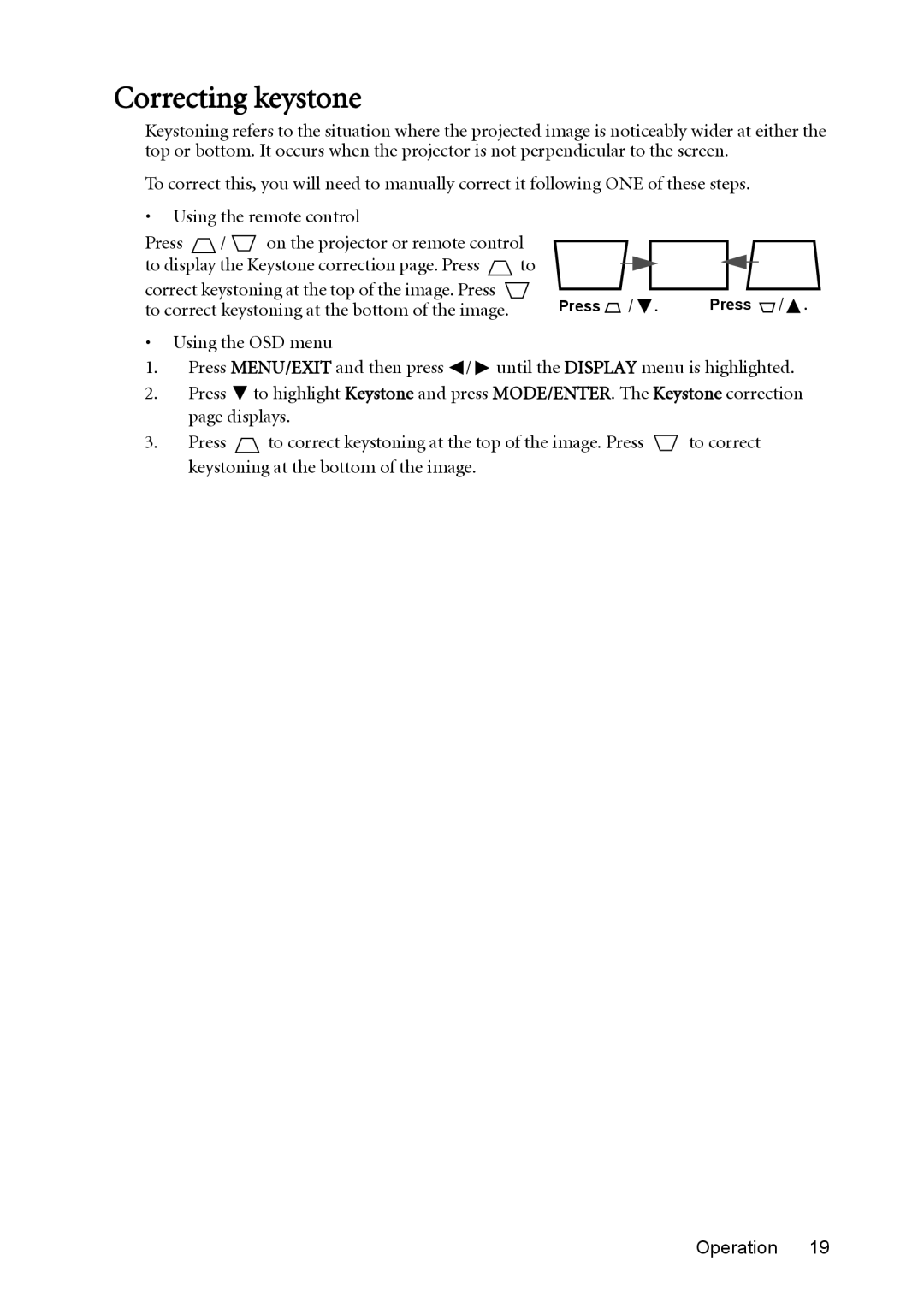 BenQ MS612ST, MX613ST user manual Correcting keystone 