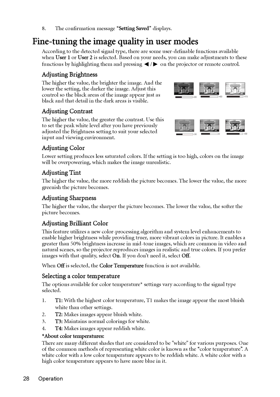 BenQ MX613ST, MS612ST user manual Fine-tuning the image quality in user modes 