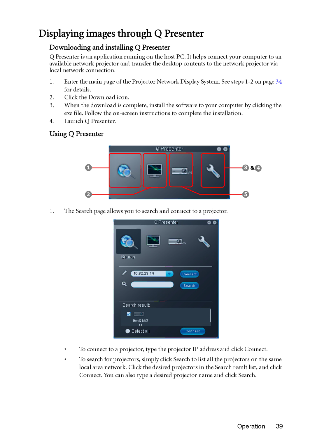 BenQ MS612ST, MX613ST Displaying images through Q Presenter, Downloading and installing Q Presenter, Using Q Presenter 